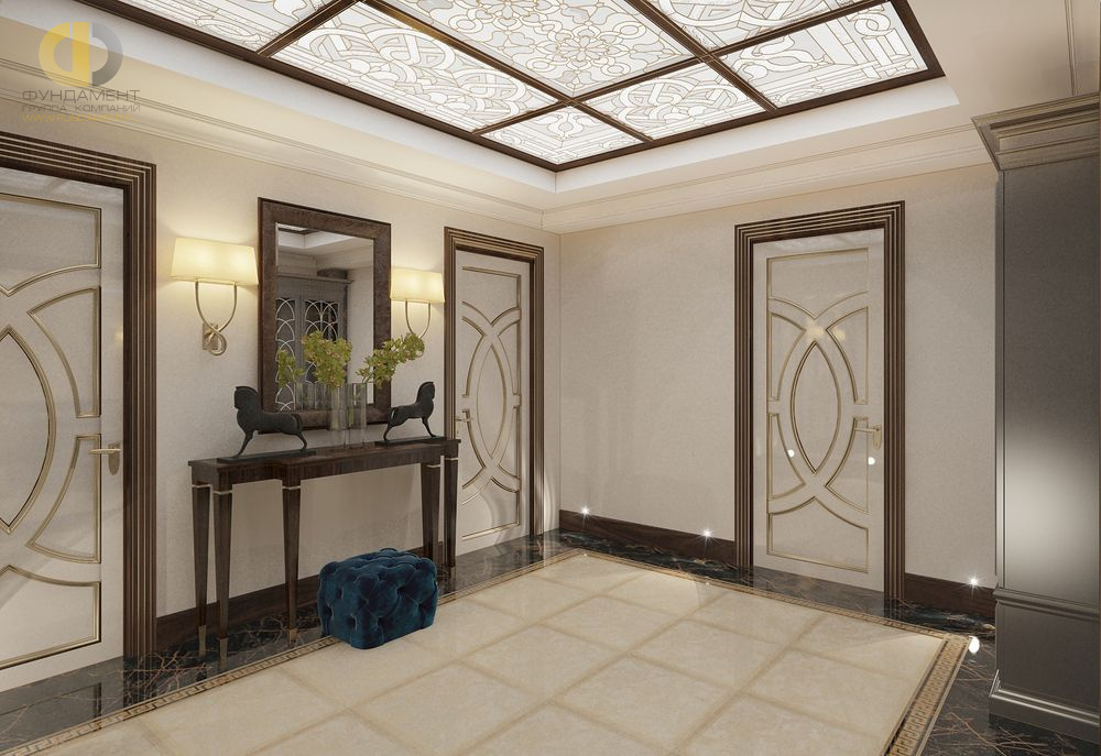 Дизайн интерьера коридора в четырёхкомнатной квартире 240 кв.м в стиле ар-деко