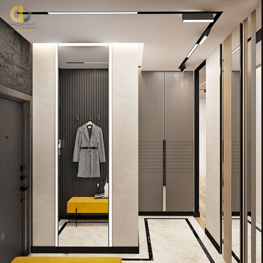 Дизайн интерьера коридора в трёхкомнатной квартире 99 кв. м в стиле эклектика 2