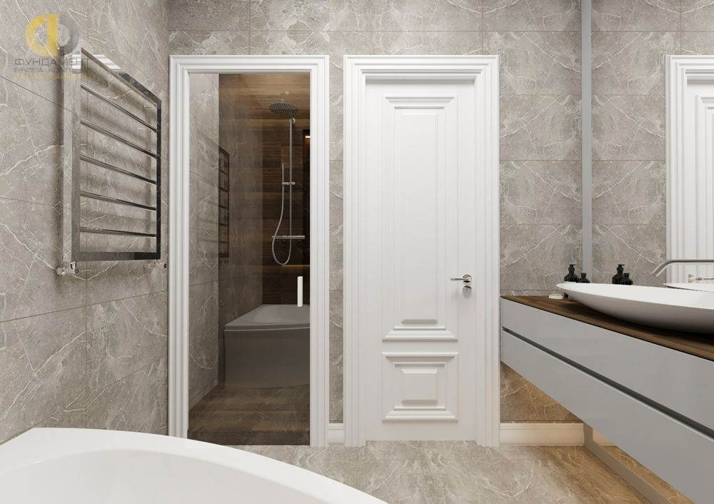 Дизайн интерьера ванной в трёхкомнатной квартире 87 кв.м в современном стиле
