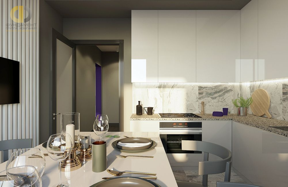 Дизайн интерьера кухни в трёхкомнатной квартире 75 кв.м в стиле минимализм7
