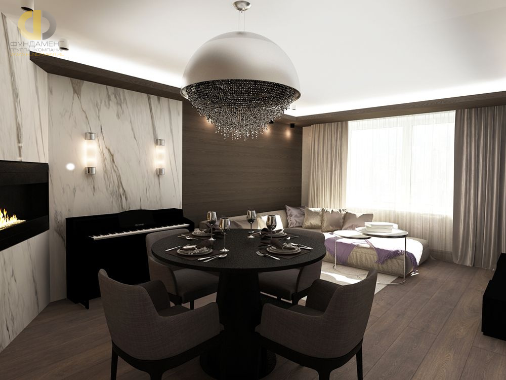 Дизайн интерьера столовой в 4-комнатной квартире 144 кв. м в современном стиле