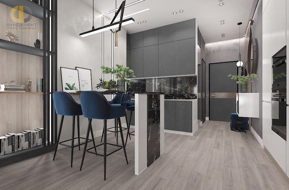 Дизайн интерьера кухни в трёхкомнатной квартире 101 кв. м в современном стиле 25