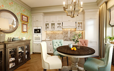 Дизайн интерьера кухни в четырехкомнатной квартире 123 кв.м в классическом стиле
