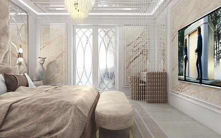 Дизайн интерьера спальни в двухуровневой квартире 118 кв.м в стиле неоклассика с элементами ар-деко 7
