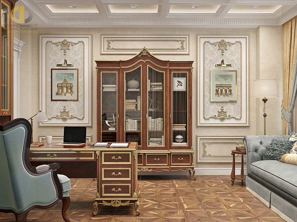 Дизайн интерьера кабинета в четырёхкомнатной квартире 144 кв. м в стиле классицизм  – фото 211
