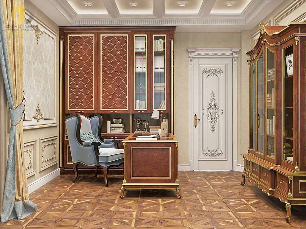 Дизайн интерьера кабинета в четырёхкомнатной квартире 144 кв. м в стиле классицизм  – фото 214