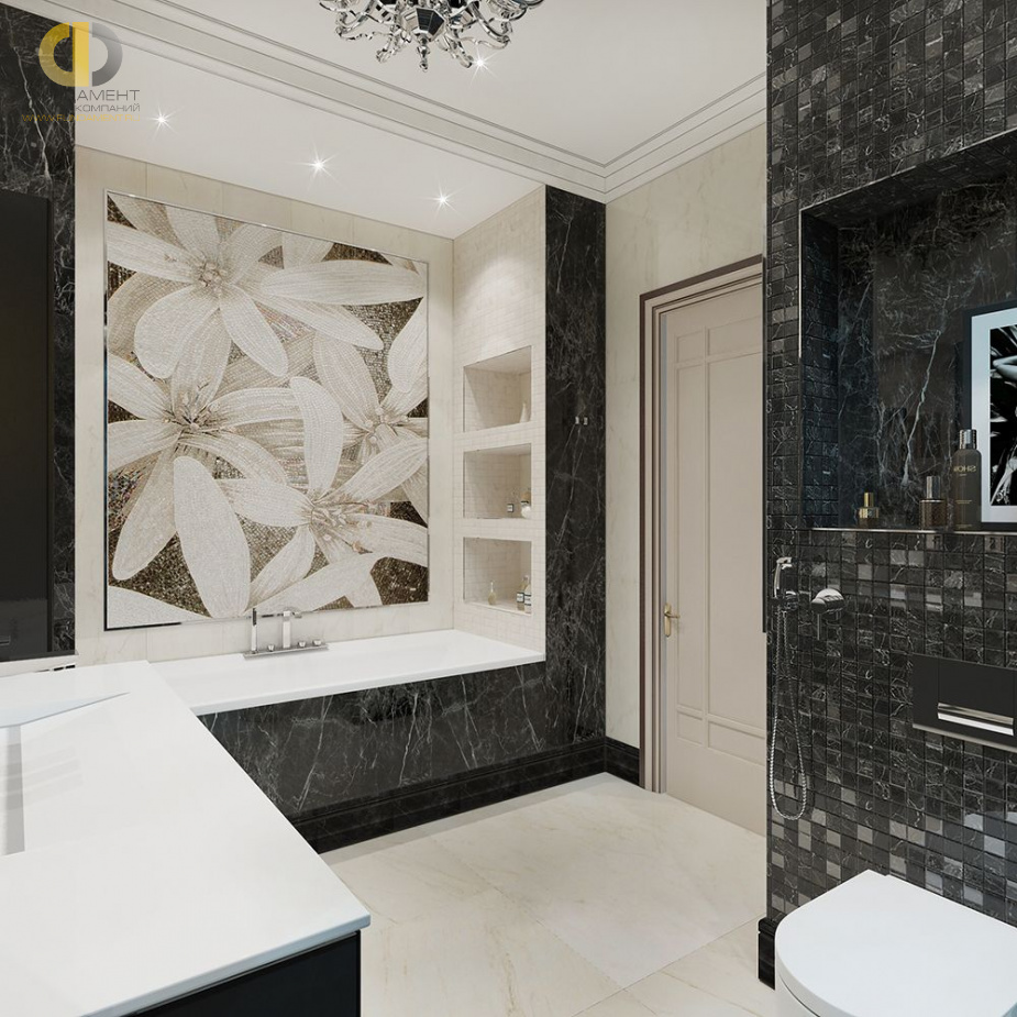 Дизайн интерьера ванной в 3-комнатной квартире 132 кв.м в стиле ар-деко