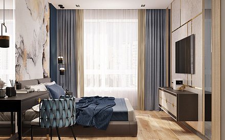 Дизайн интерьера спальни в трёхкомнатной квартире 99 кв. м в стиле эклектика 31