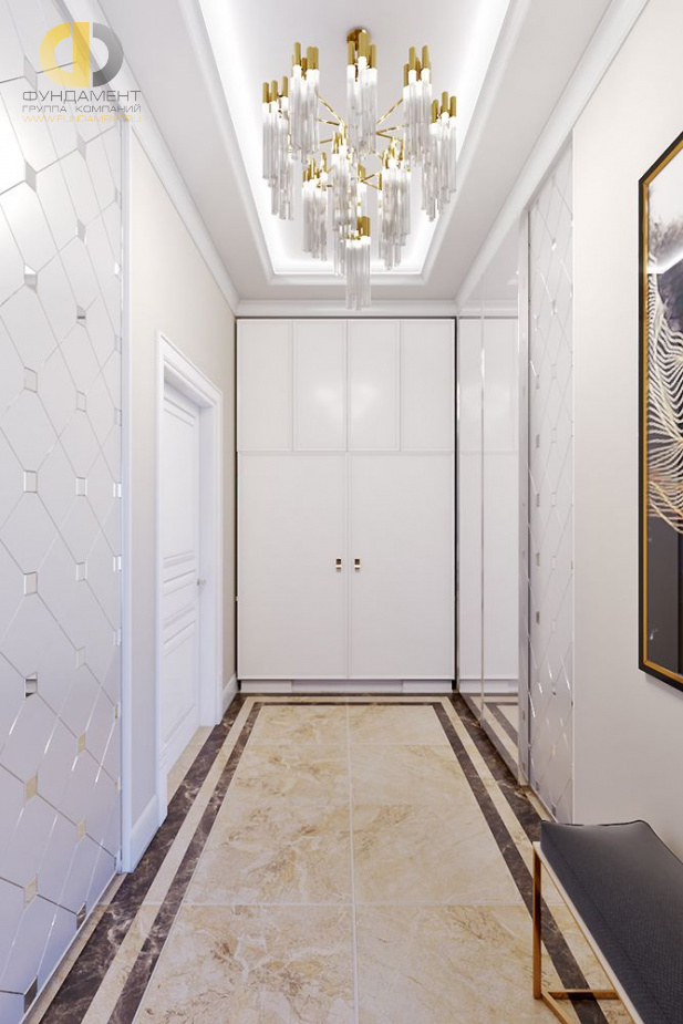 Дизайн интерьера коридора в четырёхкомнатной квартире 142 кв.м в стиле ар-деко