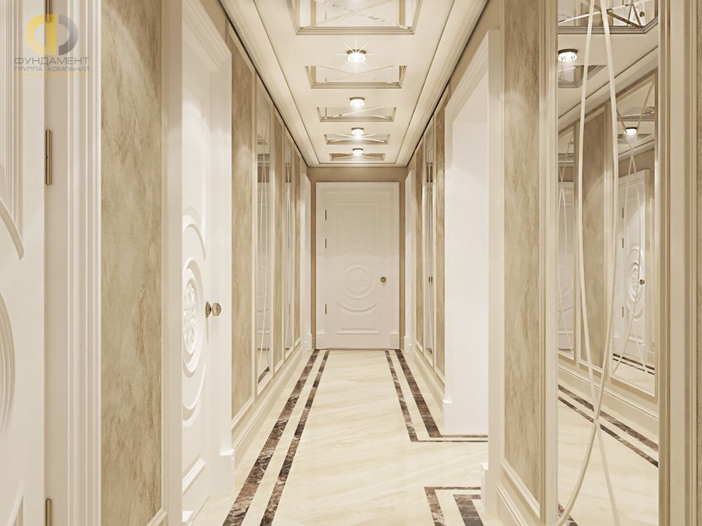 Дизайн интерьера коридора в шестикомнатной квартире 167 кв.м в стиле неоклассика с элементами ар-деко