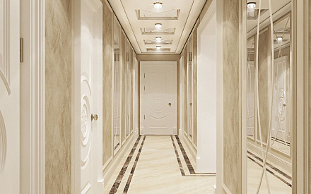 Дизайн интерьера коридора в шестикомнатной квартире 167 кв.м в стиле неоклассика с элементами ар-деко