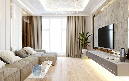 Дизайн интерьера гостиной в трёхкомнатной квартире 87 кв.м в современном стиле