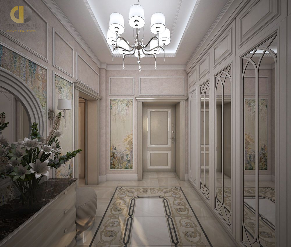 Дизайн интерьера коридора в доме 323 кв.м в классическом стиле2