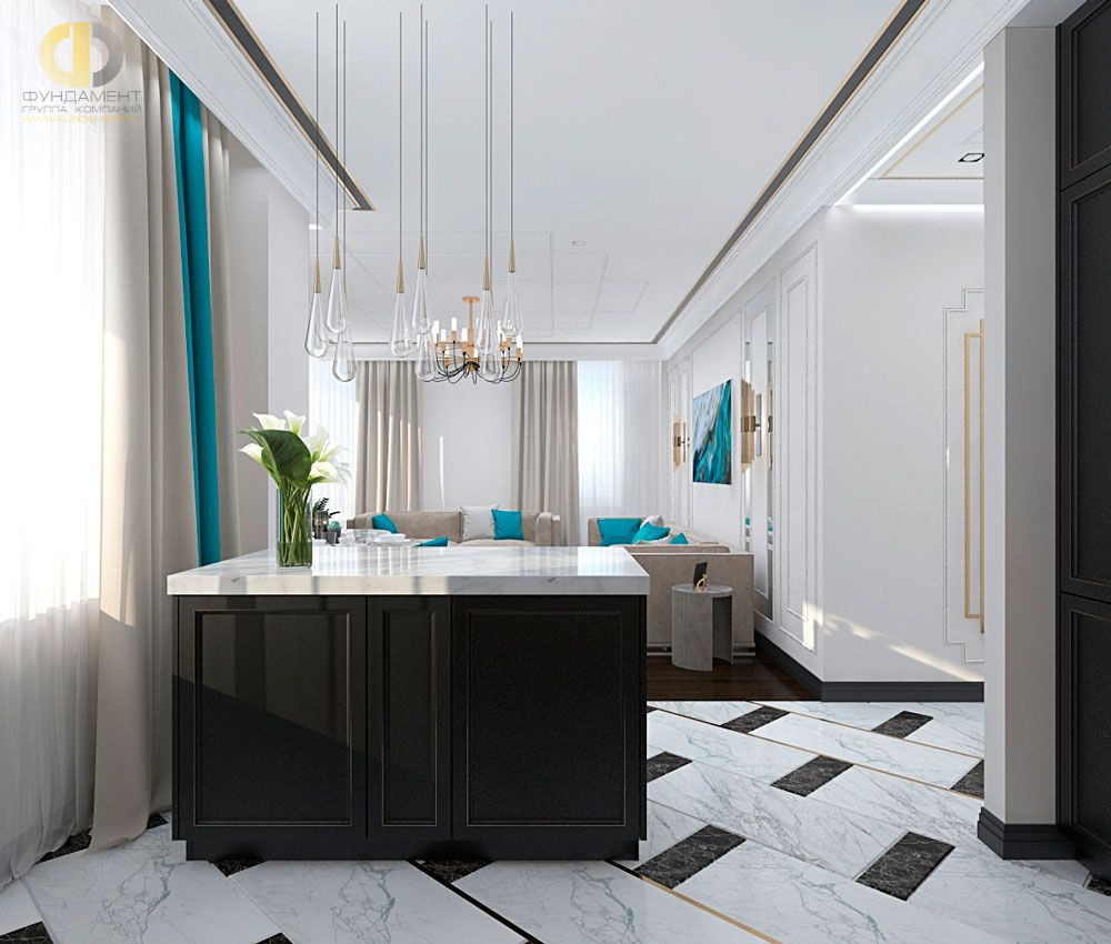 Дизайн интерьера кухни в трёхкомнатной квартире 132 кв.м в современном стиле 13