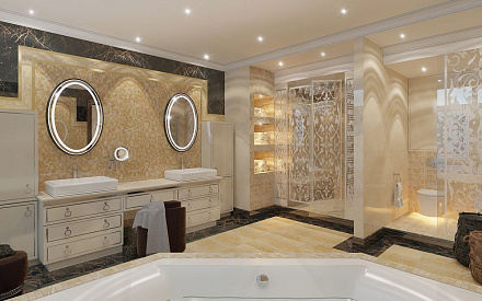 Дизайн интерьера ванной в четырёхкомнатной квартире 240 кв.м в стиле ар-деко