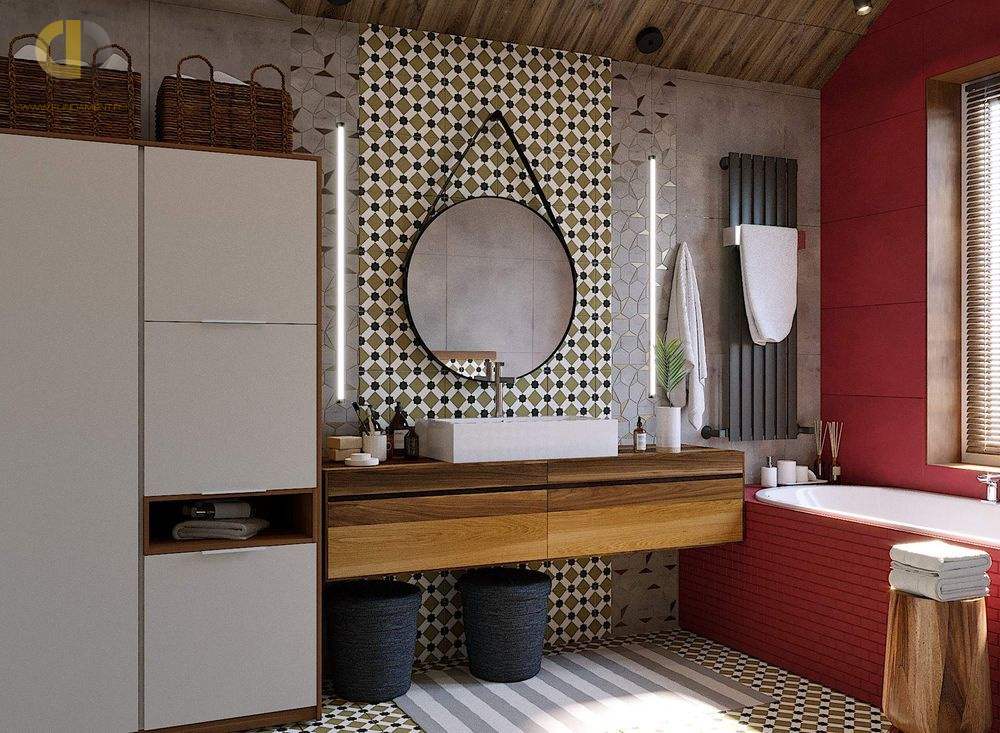 Дизайн интерьера ванной в доме 182 кв. м в современном стиле лофт и пэчворк 17