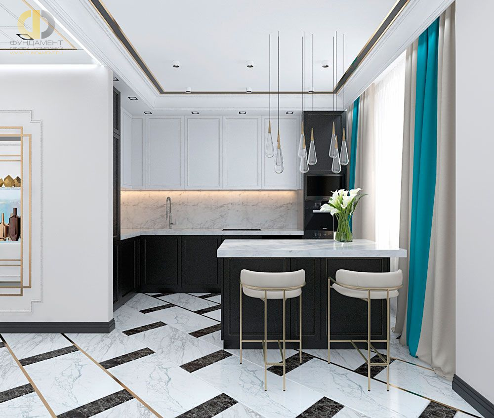 Дизайн интерьера кухни в трёхкомнатной квартире 132 кв.м в современном стиле 14